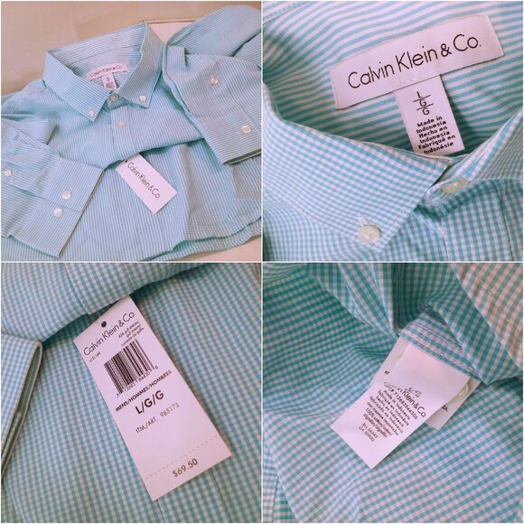 New NWT 90s-Y2K Calvin Klein+Co 426 Gulfstream Oxford Shirt Men-L Gingham Blue - Picture 5 of 8